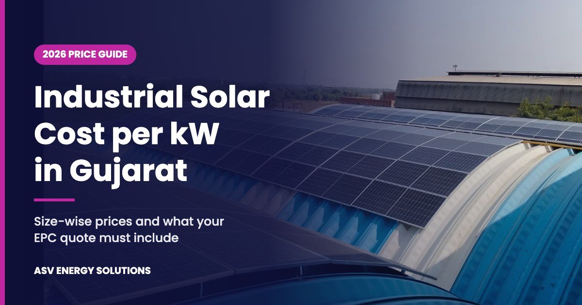 Industrial rooftop solar plant on a factory shed in Gujarat, installed by ASV Energy Solutions