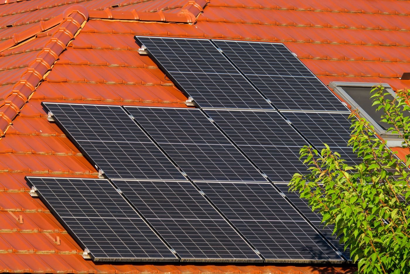 Rooftop solar panels on a house